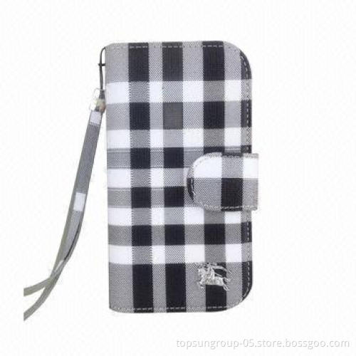 Grid Pattern Horizontal Flip Leather Case Cover for S4 i9500, with Holder